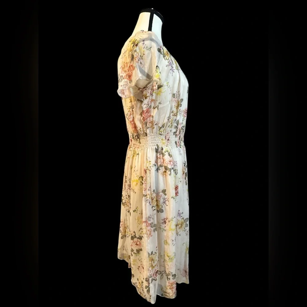 Sundance Floral Midi Dress in Cream and Pink 100% Silk